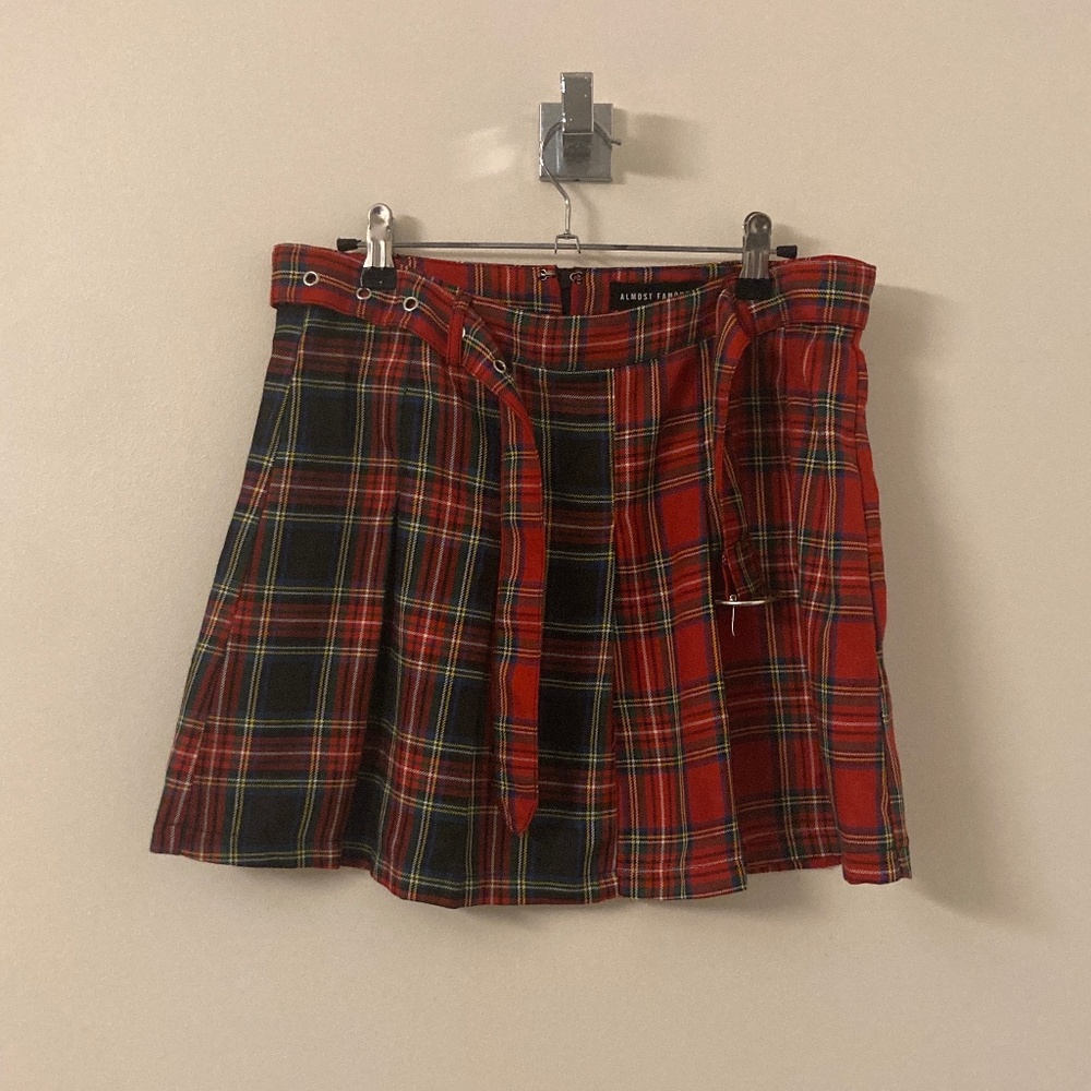 Mixed Plaid Pleated Skirt, NWOT